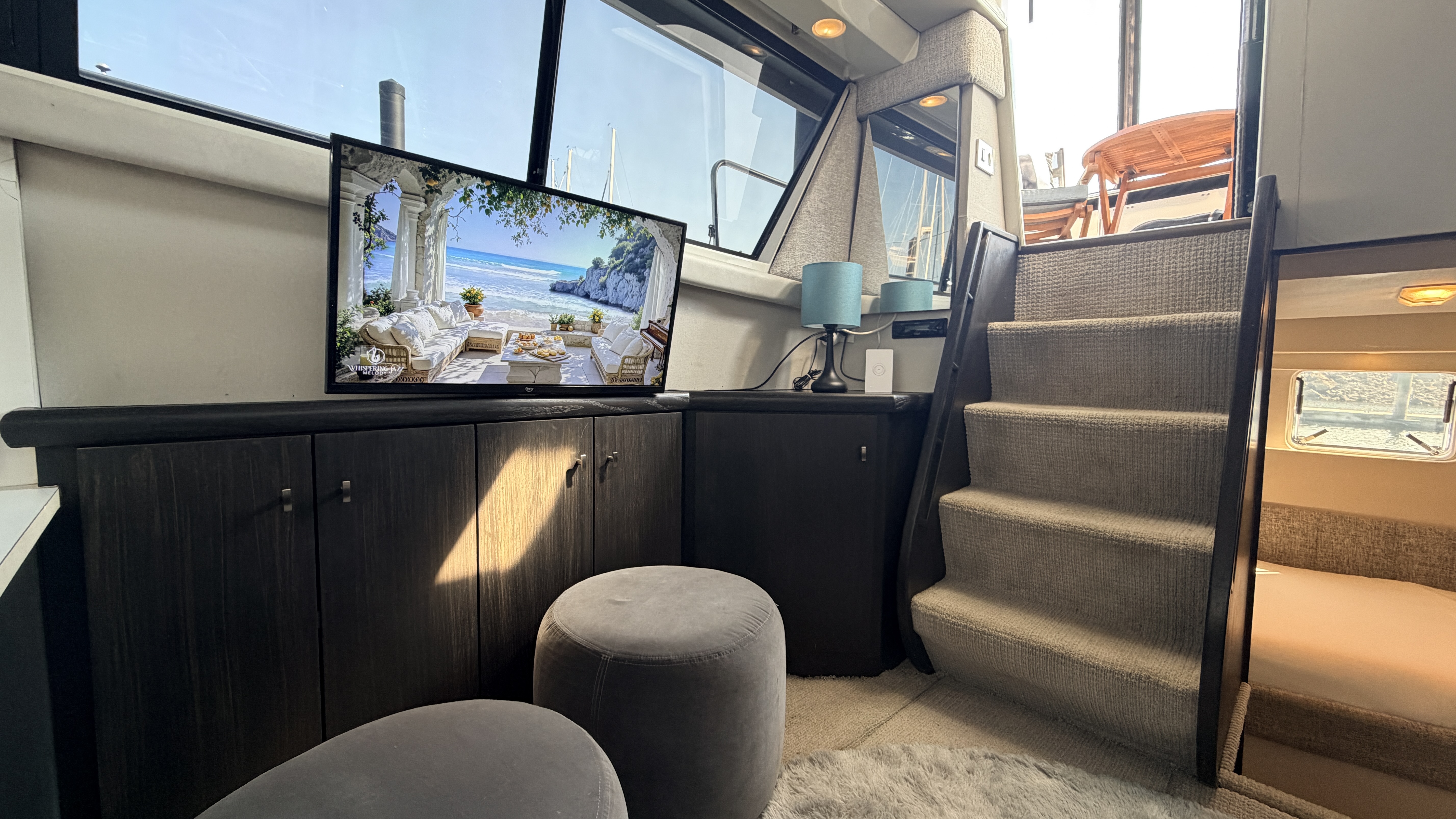 Companionway storage aboard Double Dutch